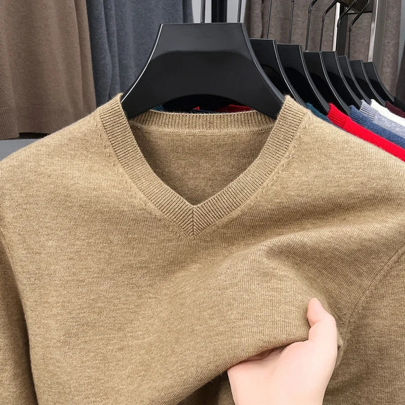 Men's V Neck Long Sleeve Knit Sweater