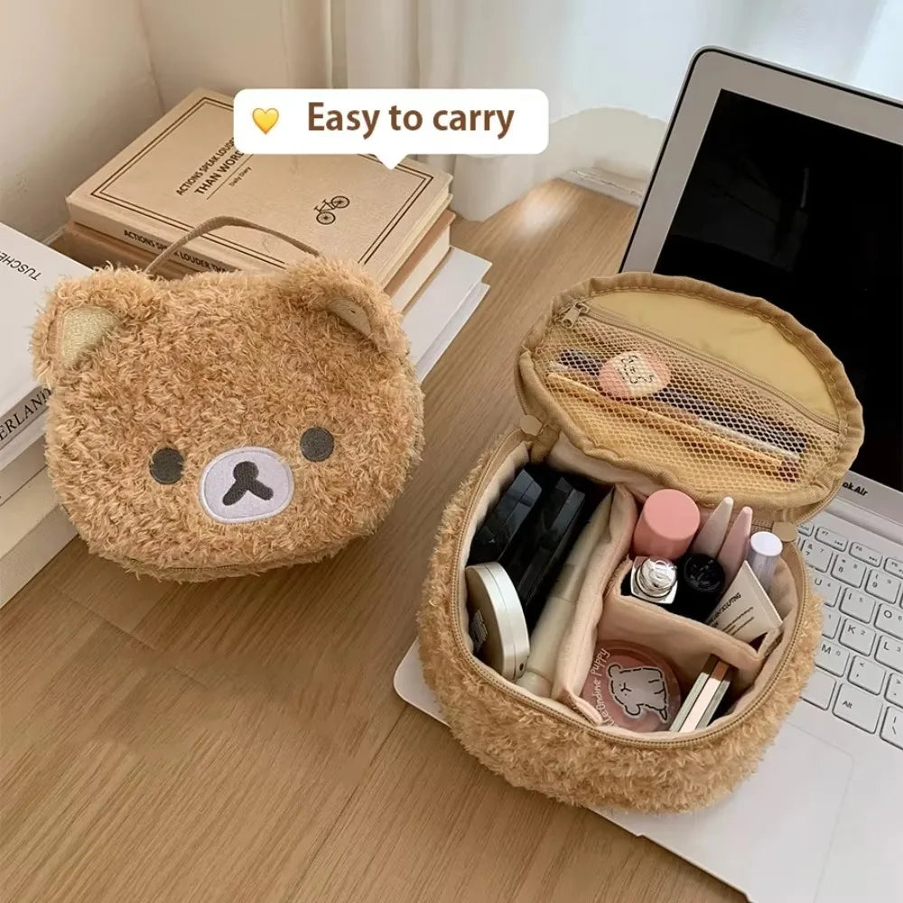 Plush Bear Toiletry Pouch with Rounded Zippered Shape