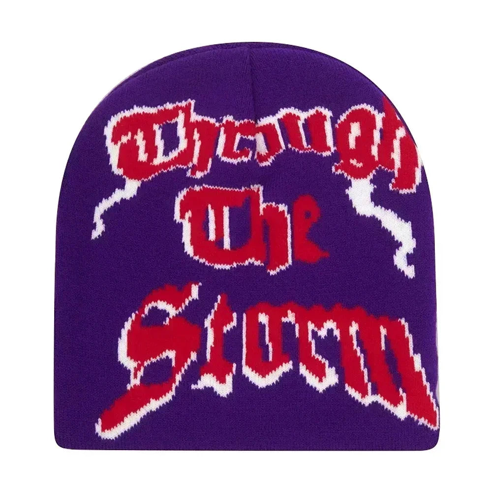 Graphic Knit Beanie with Letter and Pattern Style Options