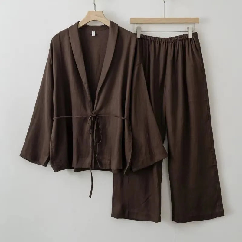 Women's Wrap Top and Wide Leg Pants Clothing Set