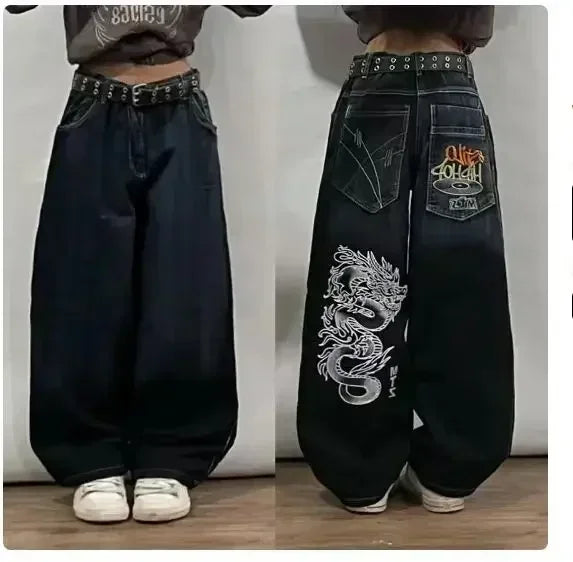 Women's Black Embroidered Baggy Fit Denim Jeans For Everyday Outfits