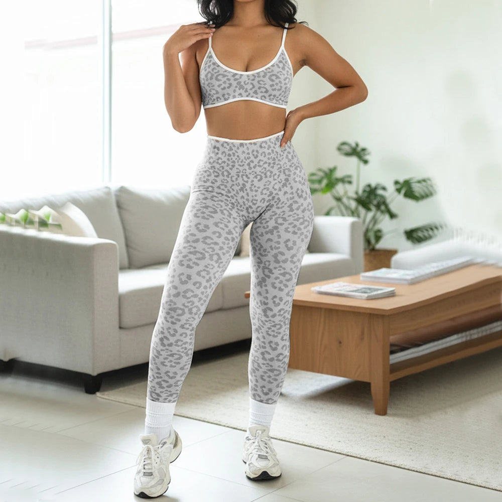 Women's Leopard Bra And Bottoms Yoga Set For Workout Outfits