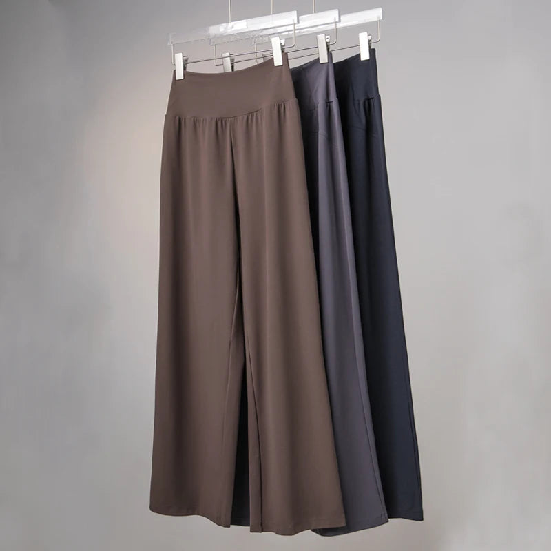 Women's High Waist Nylon Blend Wide Leg Pants for Yoga and Lounge Outfits