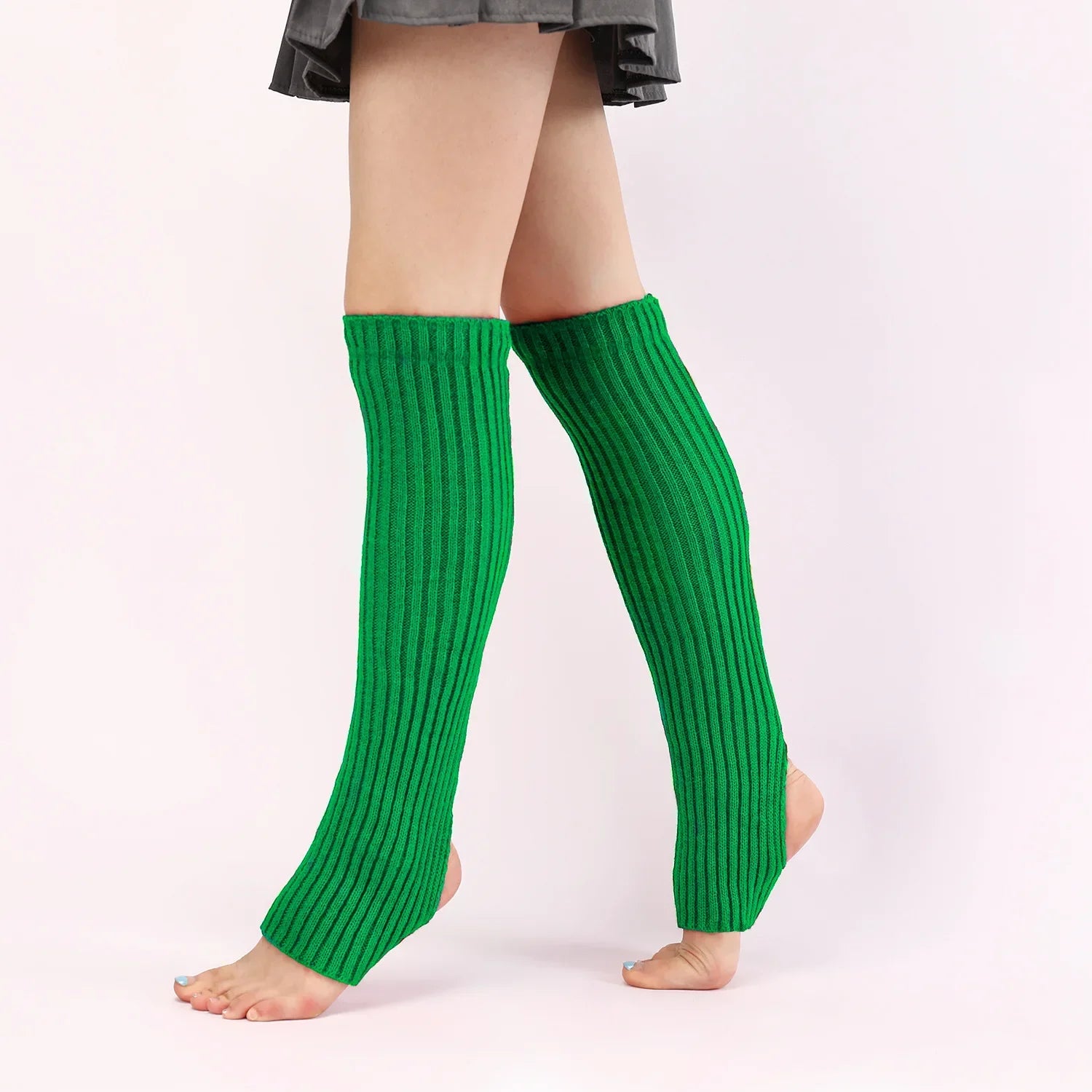 Solid Ribbed Leg Warmers with Slouchy Stirrup Shape