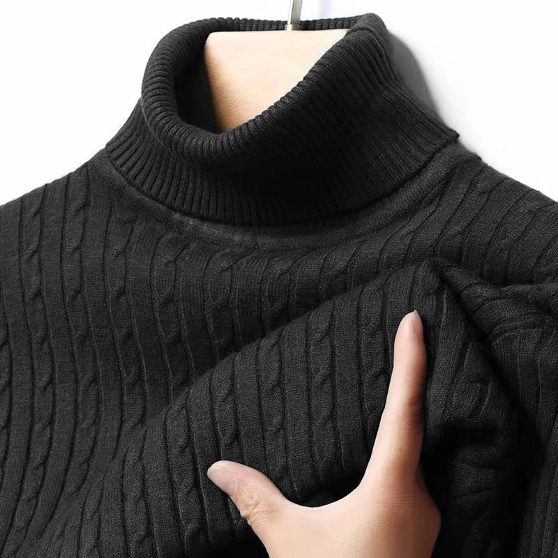 Men's Cable Knit Turtleneck Long Sleeve Sweater