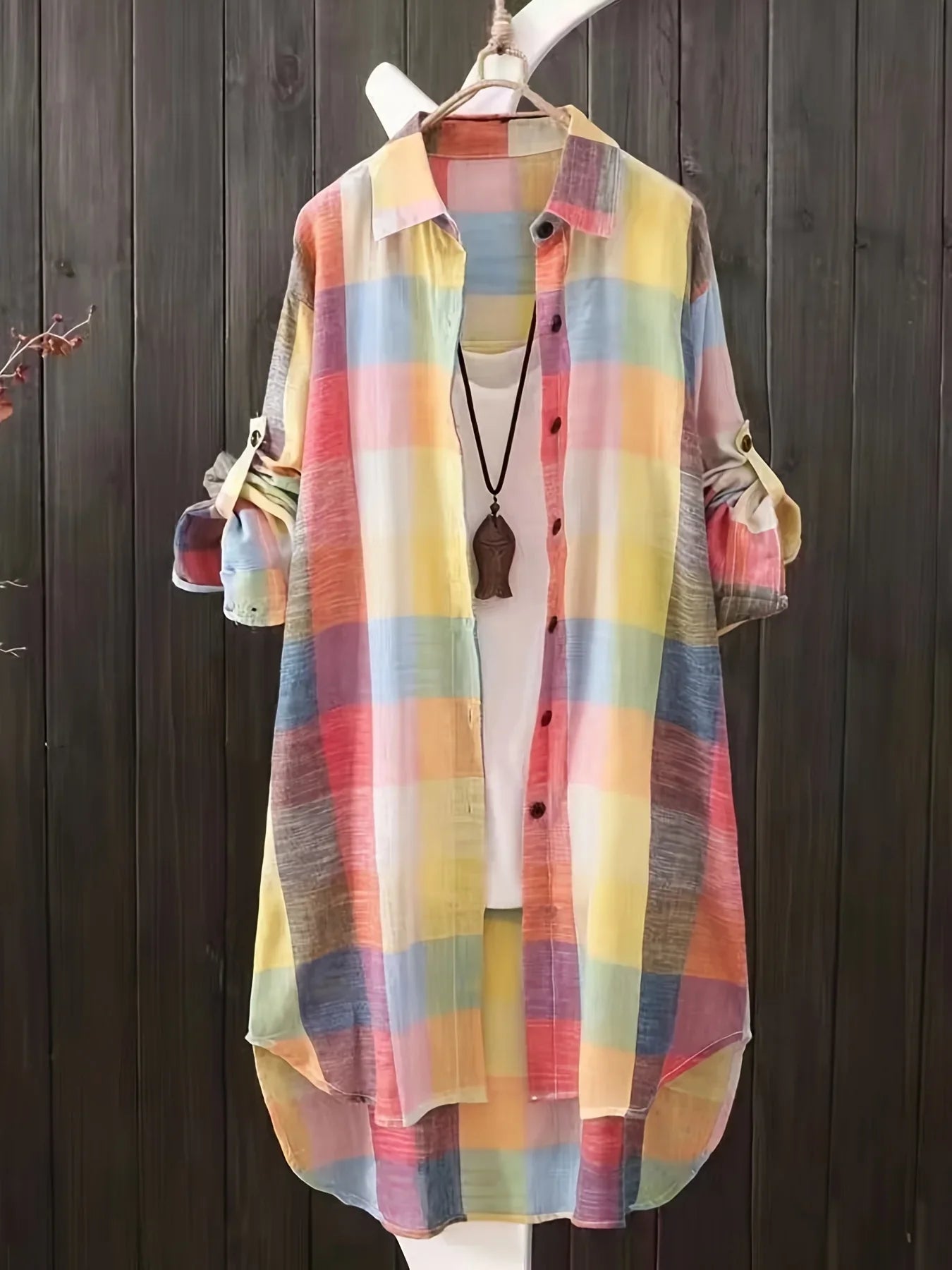 Women's Loose Checked Long Sleeve Collared Shirt