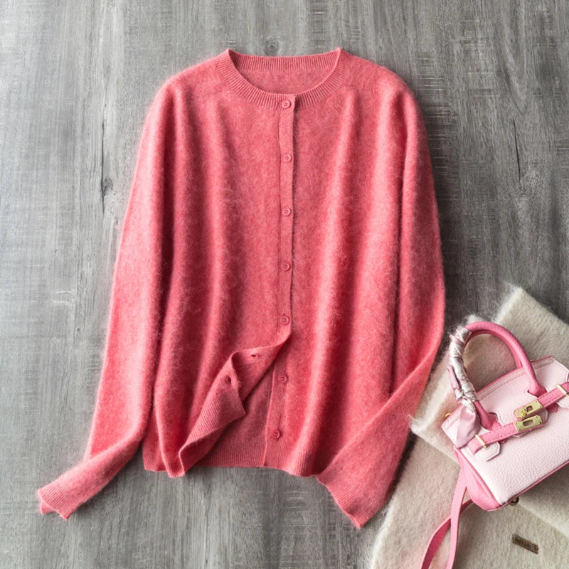 Women's Crew Neck Button Front Cardigan Casual Knit Layer