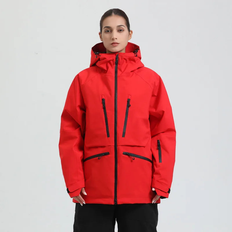 Hooded Long Sleeve Snow Sport Jacket with Front Closure