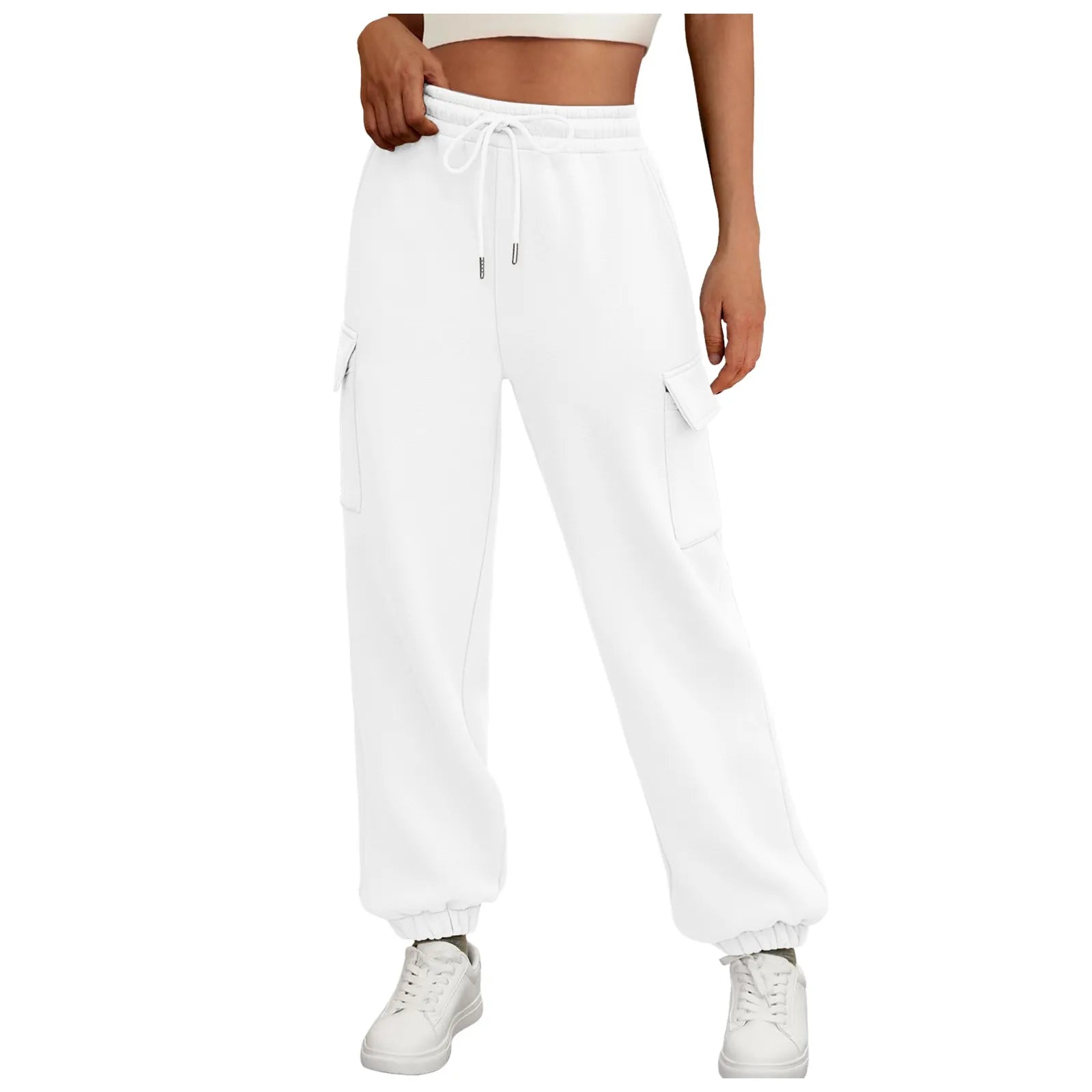 Women's Cargo Joggers with Drawstring Waist and Fleece Lined Design