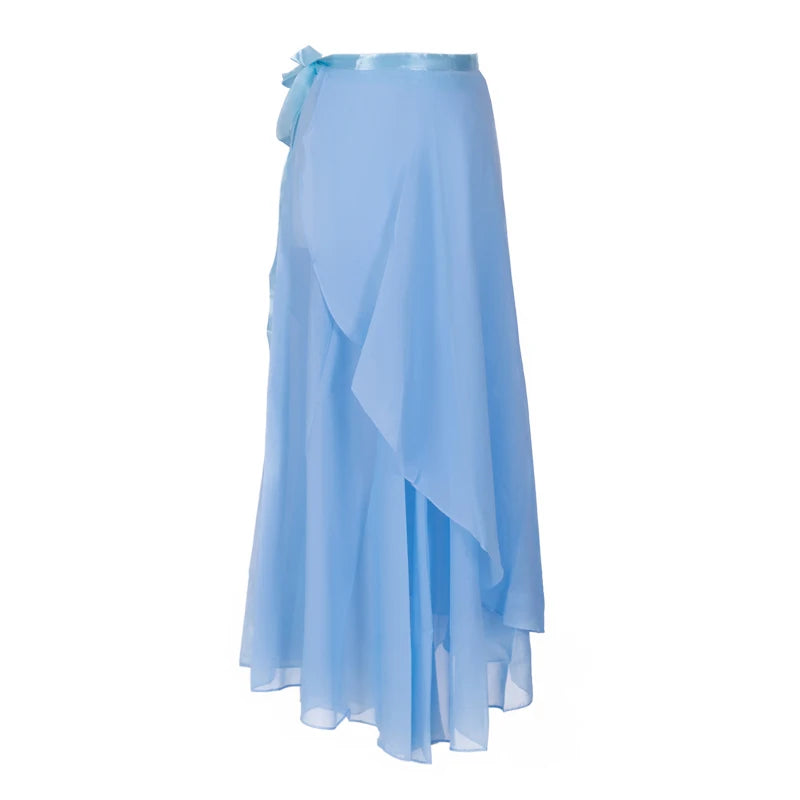 Women's Long Chiffon Ballet Skirt with Wrap Waist and Flowing Hem