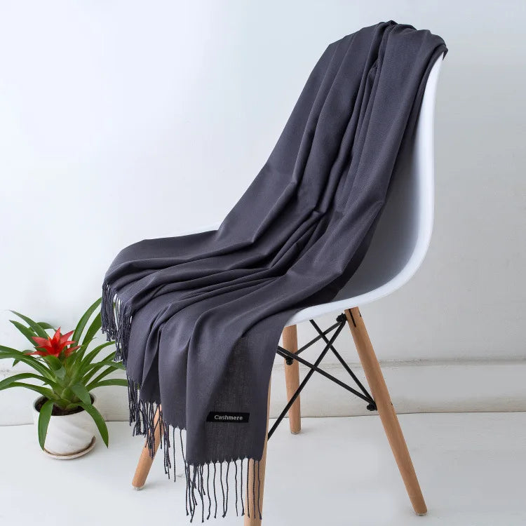Solid Long Fringed Scarf for Wrap and Neck Styling