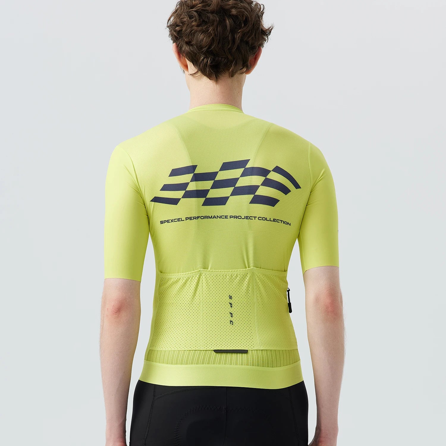 Men's Checkered Graphic Short Sleeve Full-Zip Cycling Jersey with Rear Pockets