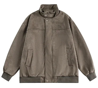 Collared Long Sleeve Loose Fit Casual Streetwear Bomber Jacket