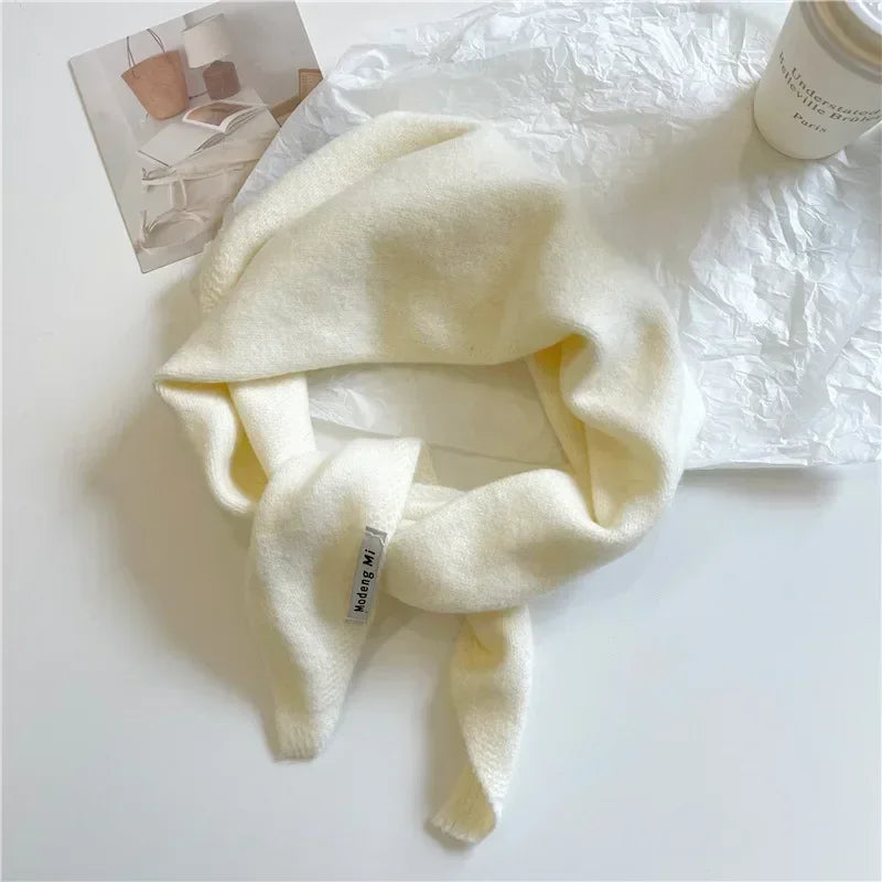Solid Small Triangle Knit Scarf with Pointed Ends