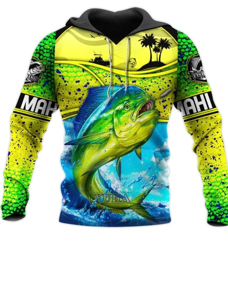 Men's Fishing-Graphic Long-Sleeve Pullover Hoodie