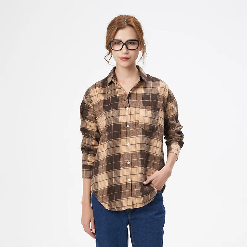 Women's Checked Collared Long Sleeve Shirt