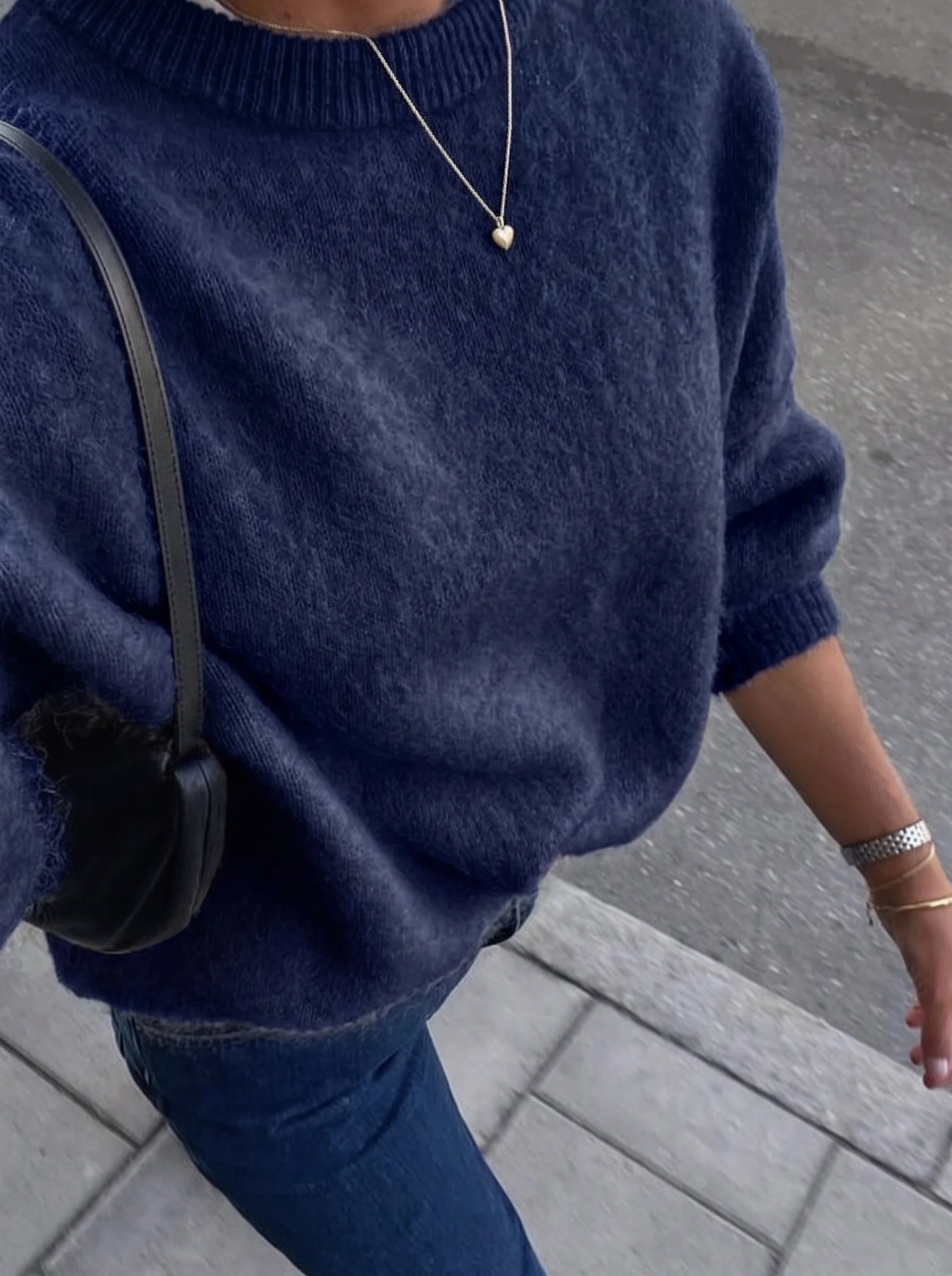 Women's Loose Fluffy Crew Neck Sweater Casual Knit Layer