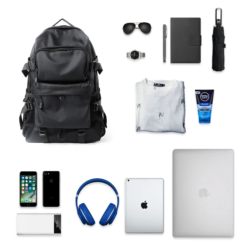 Men's Multi-Pocket Laptop Backpack with Buckle Details and Size Options
