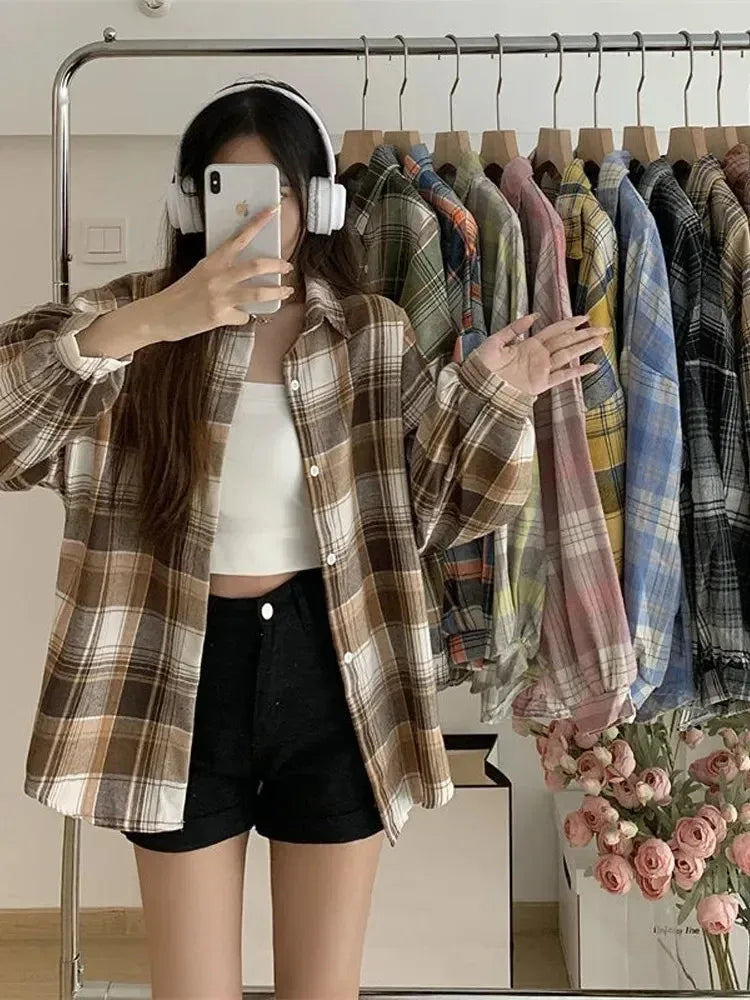 Women's Checked Collared Long Sleeve Shirt