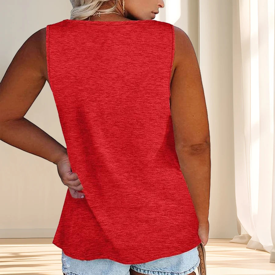 Women's Button Detail Polyester Blend Tank Top with Scoop Neck