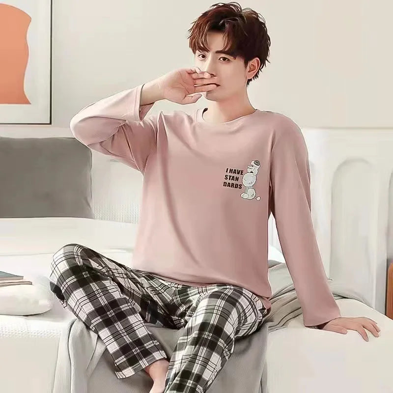 Men's Striped Graphic Long Sleeve Top and Pants Pajama Set