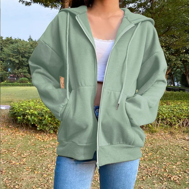 Long Sleeve Full Zip Casual Hooded Sweatshirt for Layering