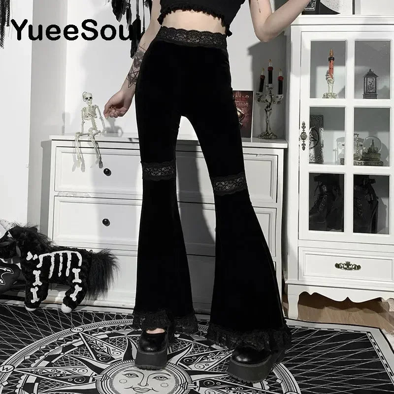 Women's Black Gothic Pants with Flared and Wide Leg Style Options