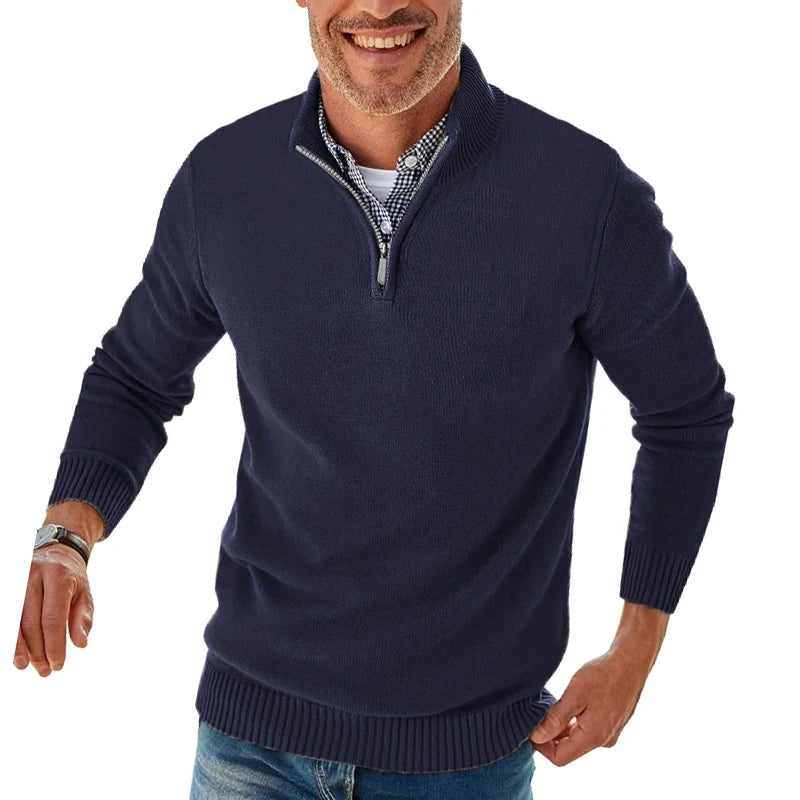 Men's Quarter Zip Long Sleeve Knit Sweater