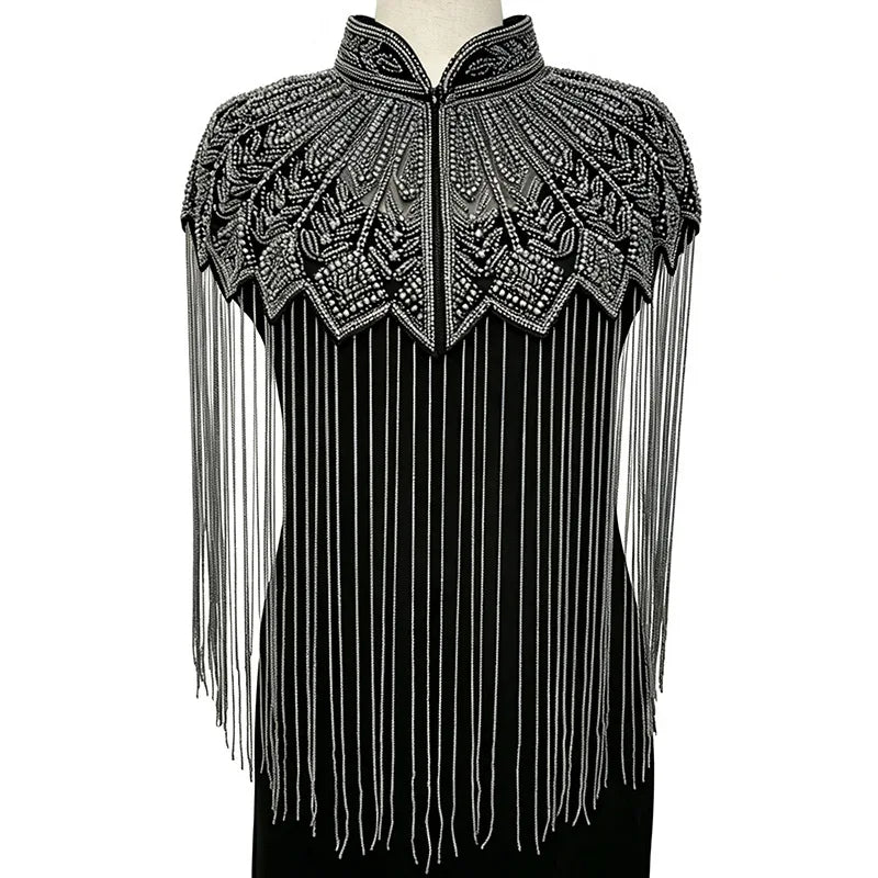 Embroidered Long Fringe Cape for Layering over Outfits