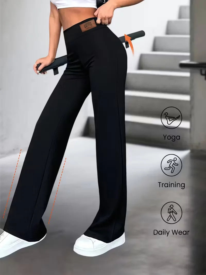 Women's Plain High Waist Flared Leg Casual Pants