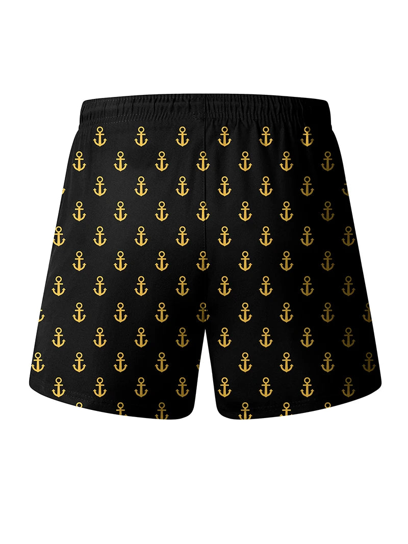 Men's Swim Shorts with Printed Design and Phone Pocket for Beach and Pool Wear