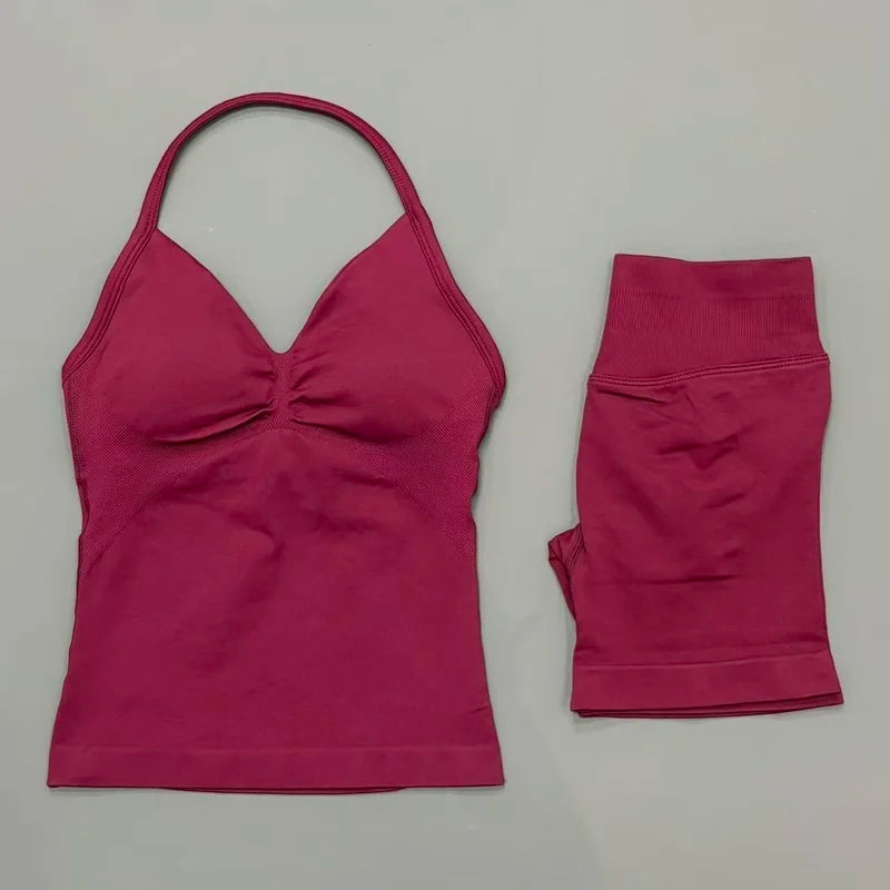 Women's Halter Tank And Shorts Yoga Set For Workout Outfits