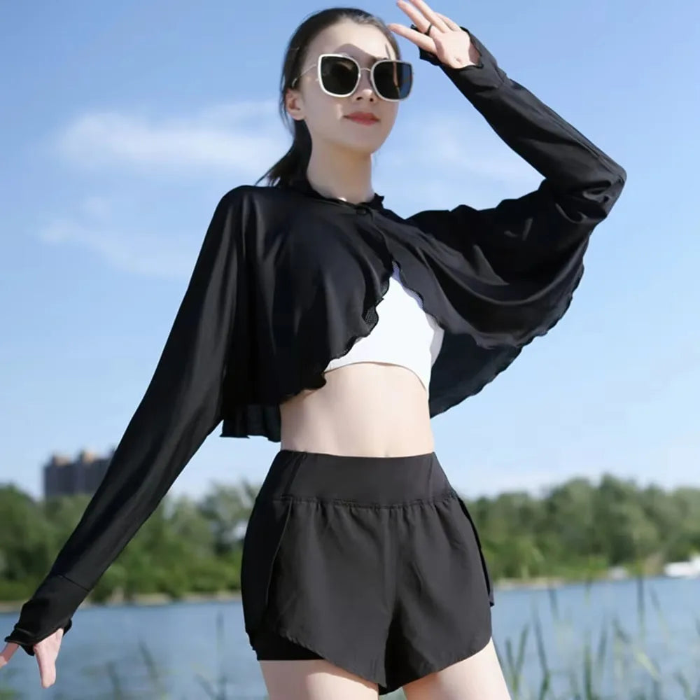 Cropped Long Sleeve Front Fastening Jacket for Layering over Outfits