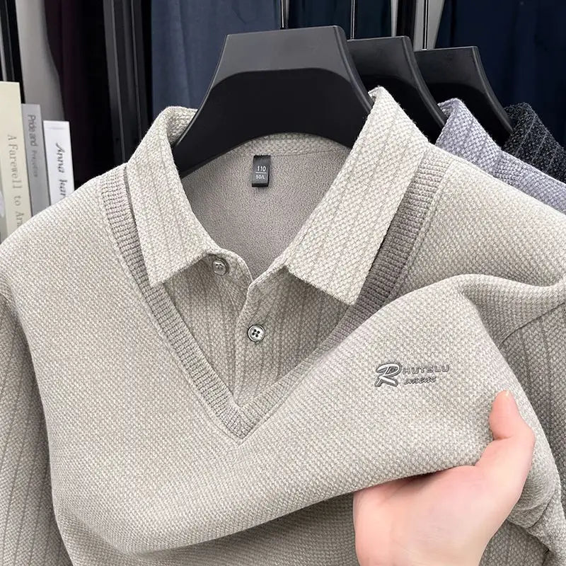 Men's Polo Collar Long Sleeve Knit Sweater