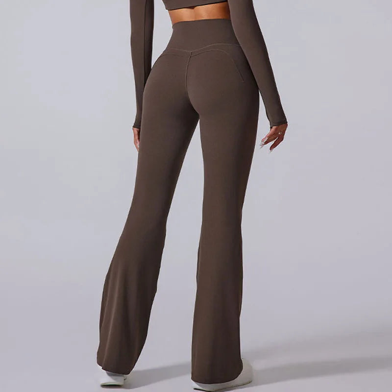 Women's Long-Sleeve Crop Top and Flared Pants Workout Set