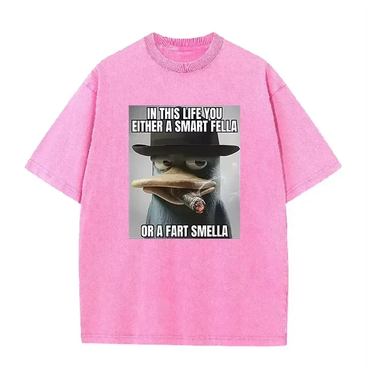 Retro Acid Wash Oversized T-shirt Funny Perry Platypus Meme Cartoon Print Casual Streetwear Tops