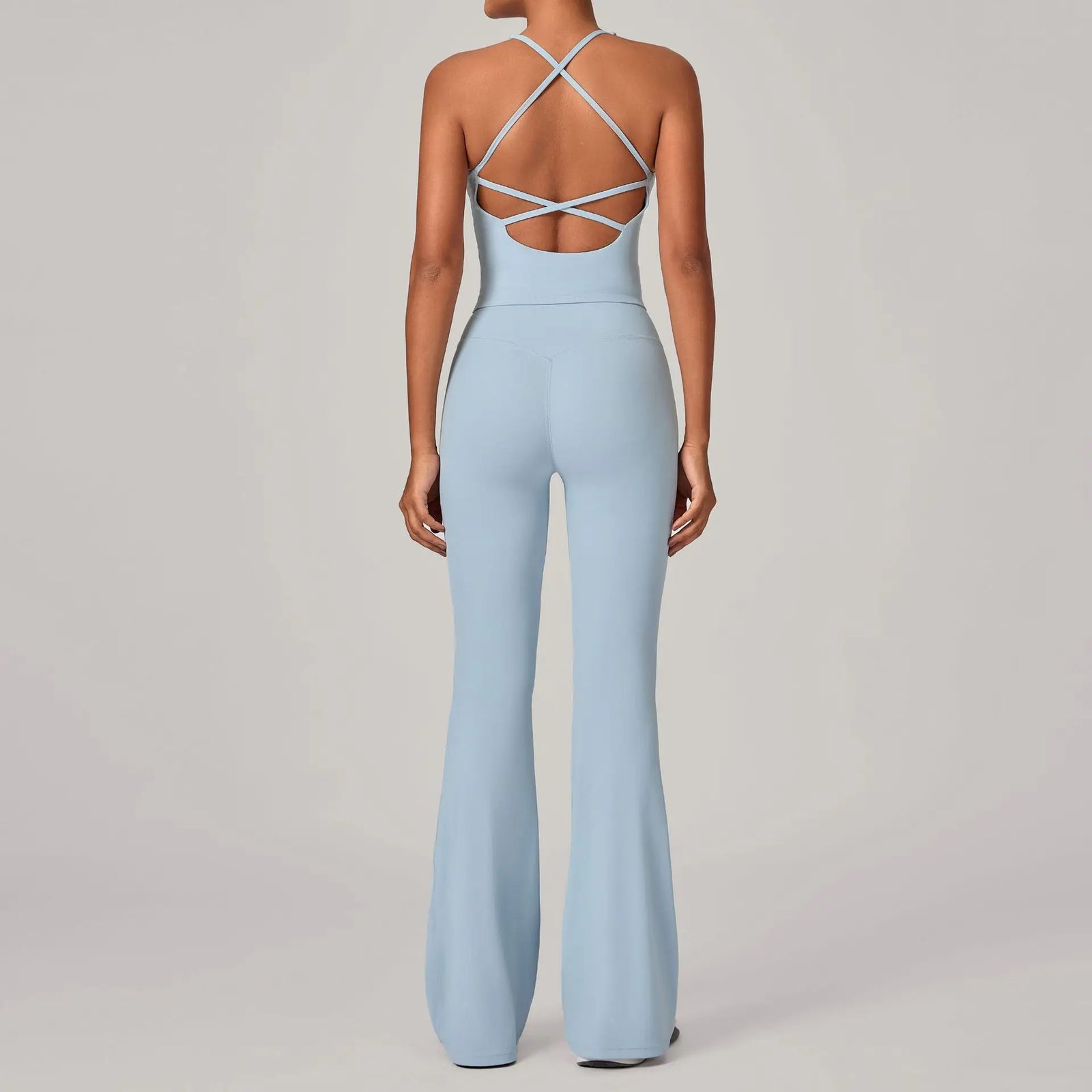 Women's Backless Tank And Flared Pants Yoga Set