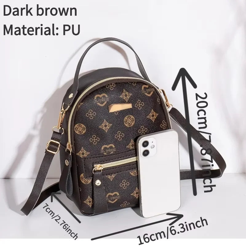 Printed Mini Backpack with Front Zipper Pocket and Multiple Carry Options