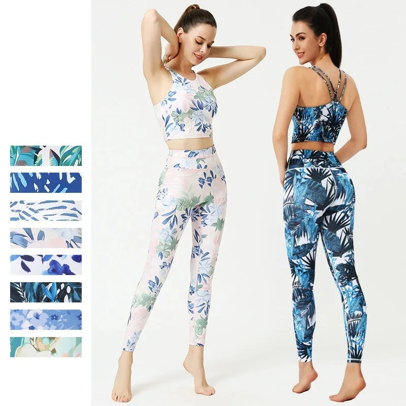 Women's Floral Sports Bra and Leggings Workout Set