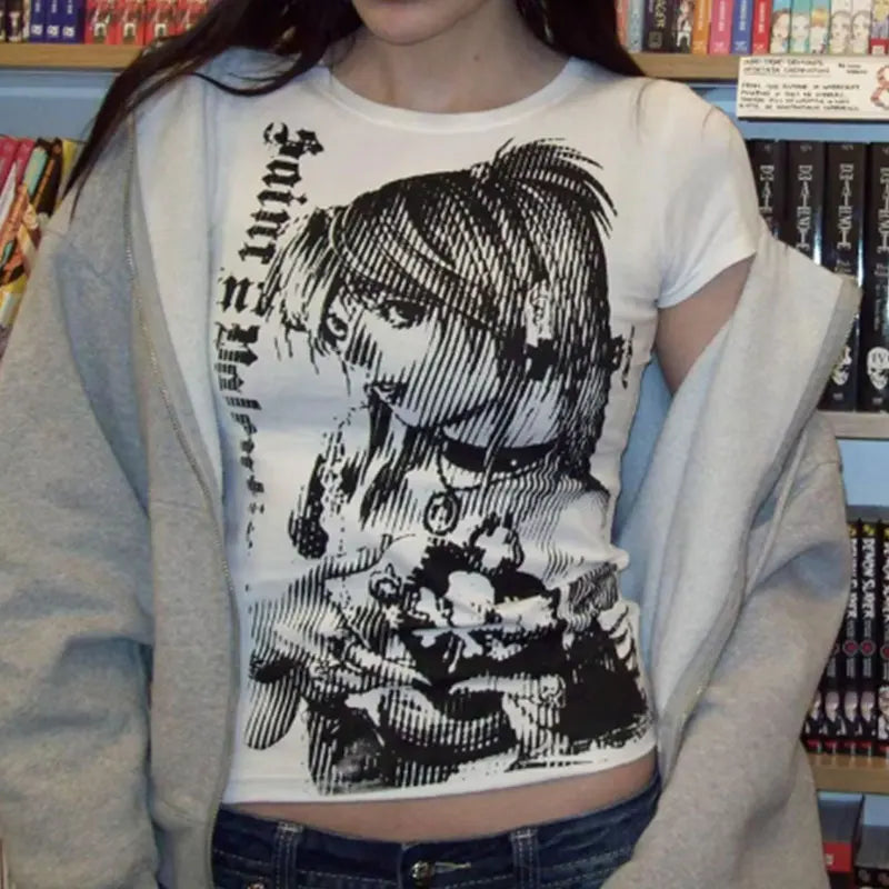 Women's Comic Graphic Short-Sleeve Crewneck Crop T-Shirt