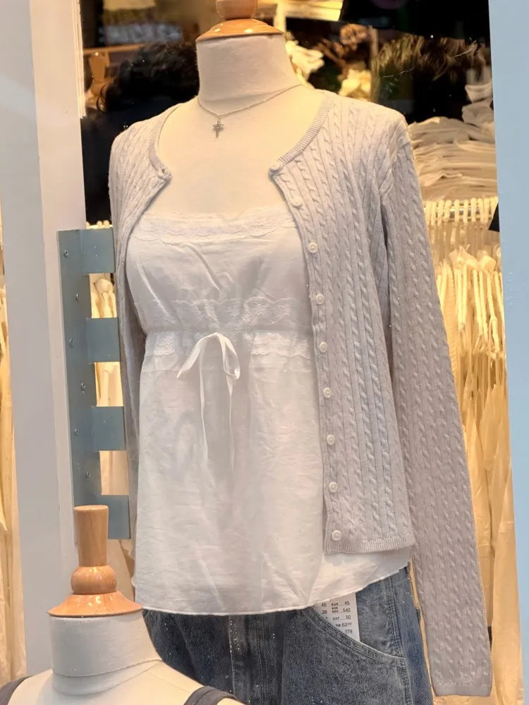 Women's Round Neck Button Front Cardigan Casual Knit Layer