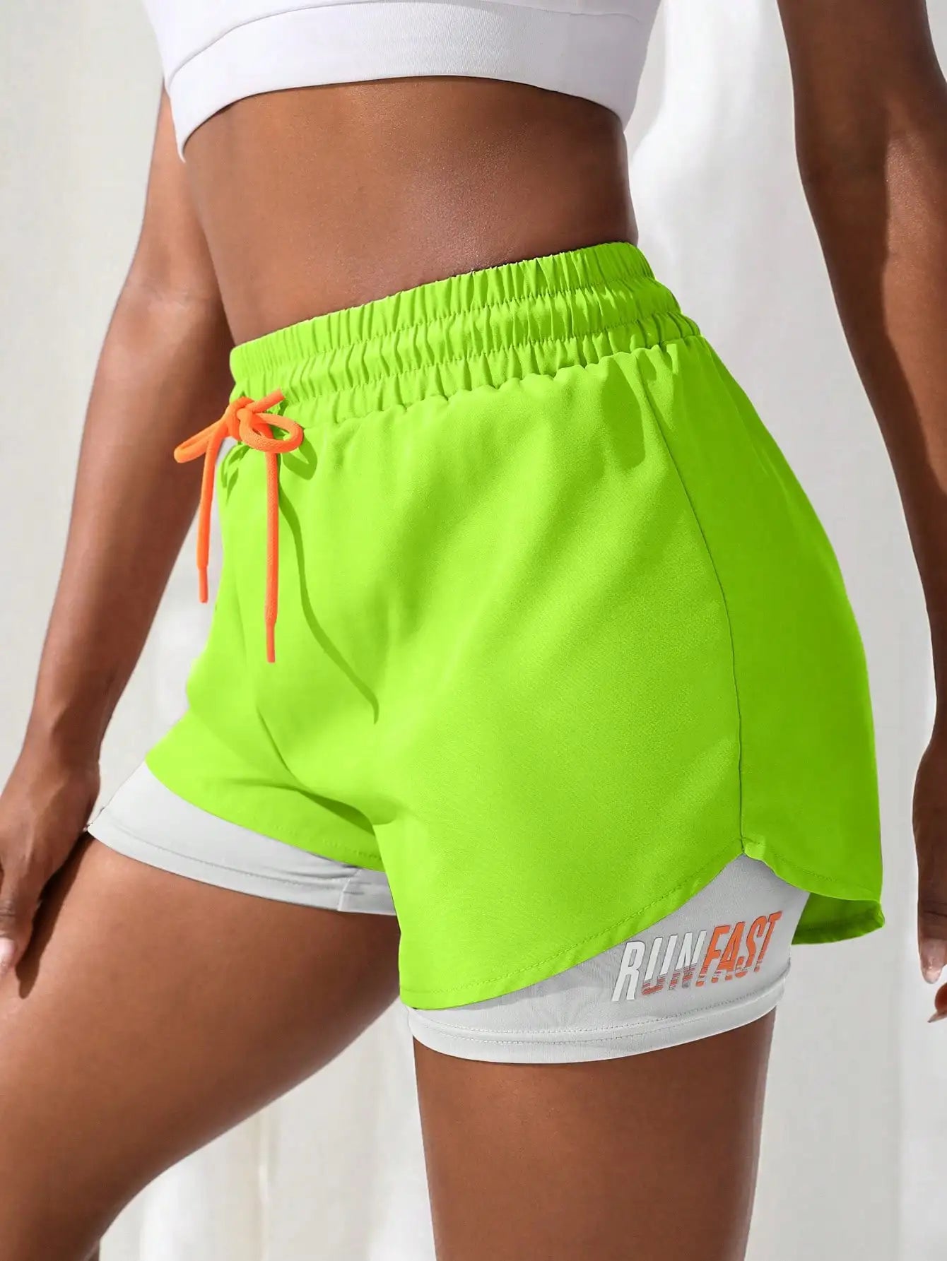 Women's Drawstring Double-Layer Running Shorts