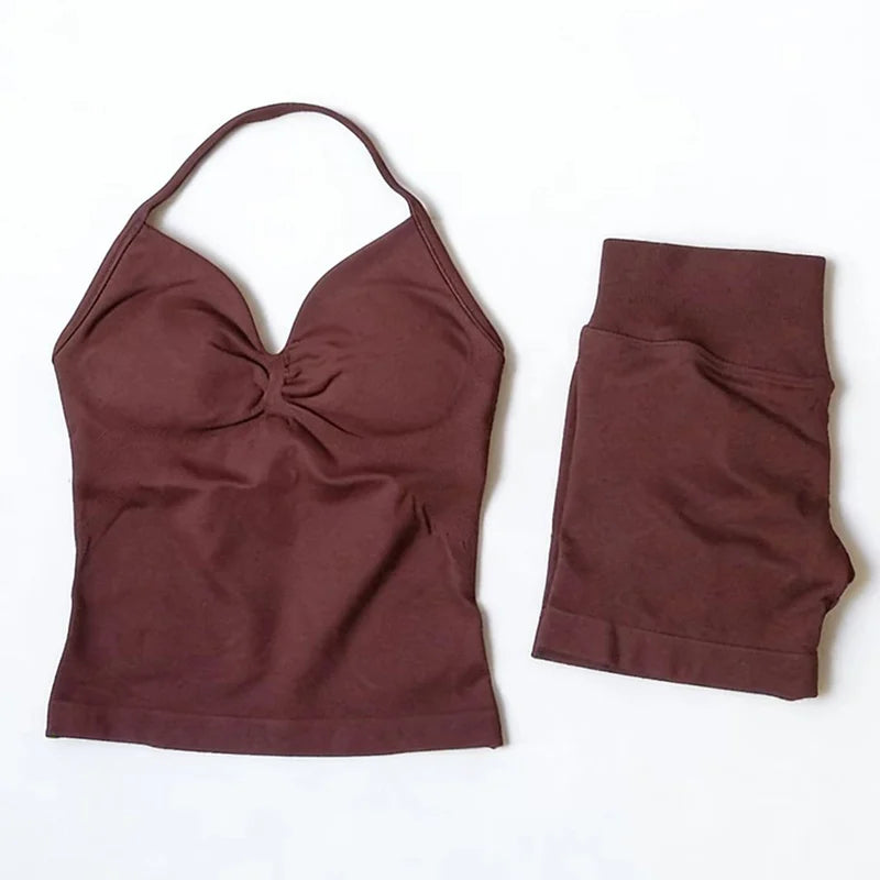 Women's Halter Tank And Shorts Yoga Set For Workout Outfits