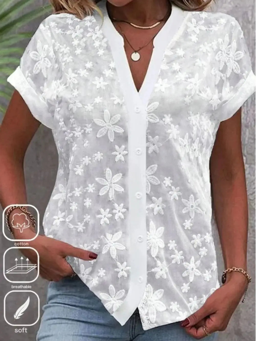 Women's Eyelet Short Sleeve Blouse