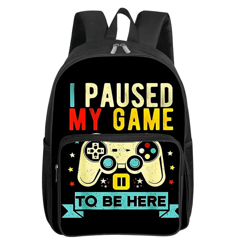 Children's Gamepad Print Backpack with Front Pocket and Twin Shoulder Straps