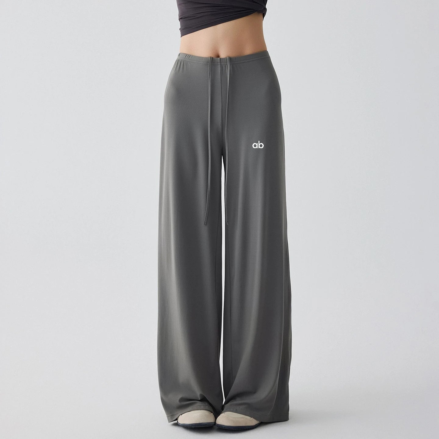 Women's Drawstring Waist Polyester Palazzo Pants with Loose Wide Legs