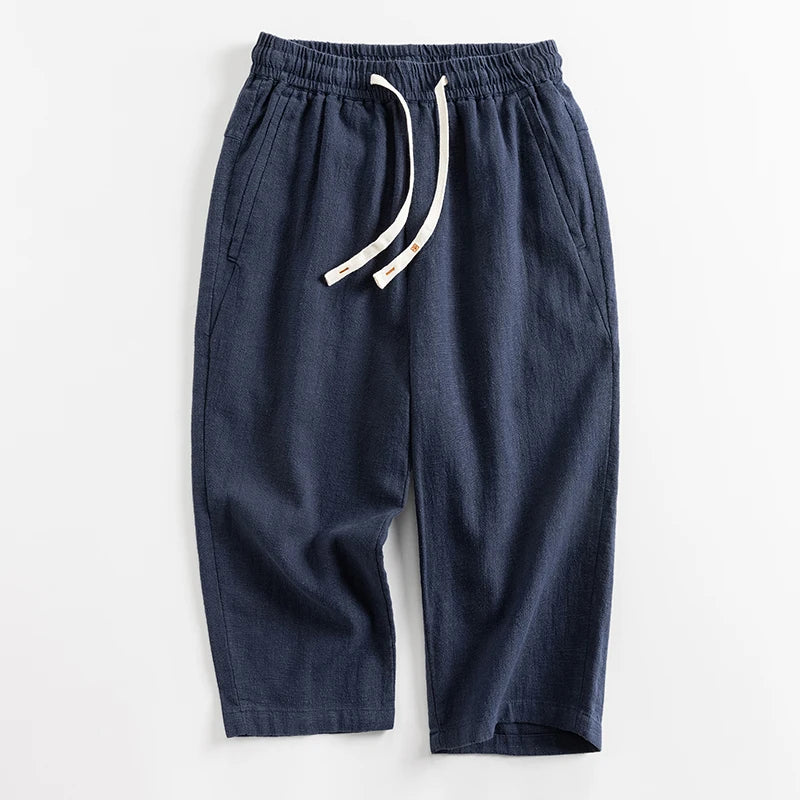 Women's Cotton-Linen Calf-Length Regular-Fit Pants with Drawstring Waist for Casual Summer Outfits