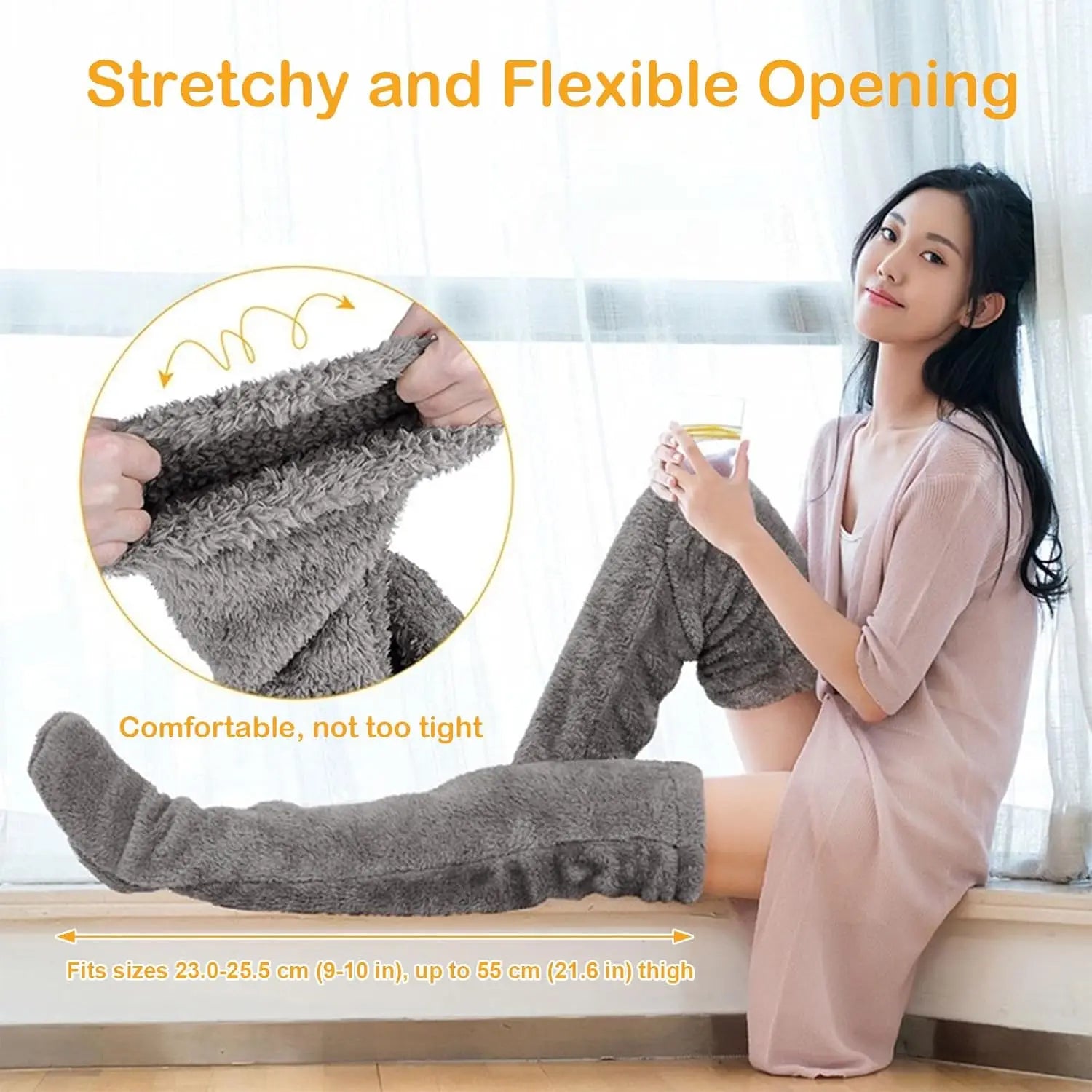 Plush Thigh High Socks with Long Footed Shape