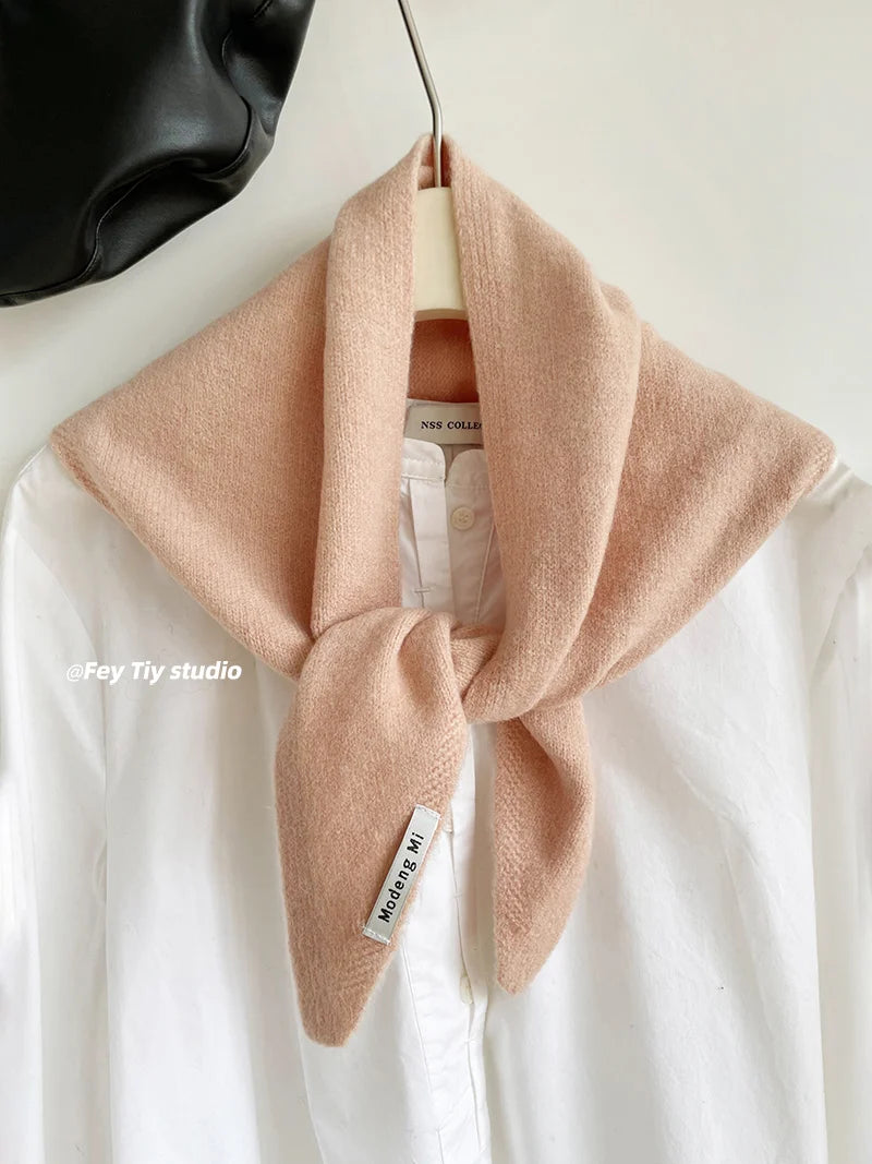 Solid Small Triangle Knit Scarf with Pointed Ends