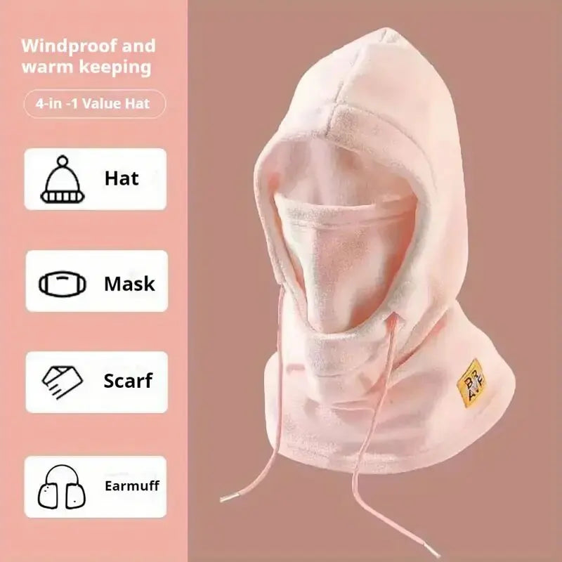 Unisex Hooded Winter Hat with Face Panel and Extended Neck Coverage